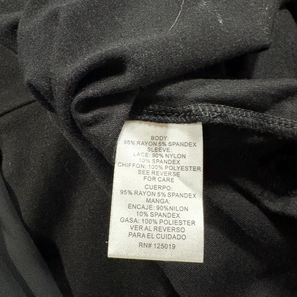 NWT L Joseph A Black Mock Neck Keyhole Bell Sleeve Lace Detail Blouse Top Dressy - Picture 11 of 13